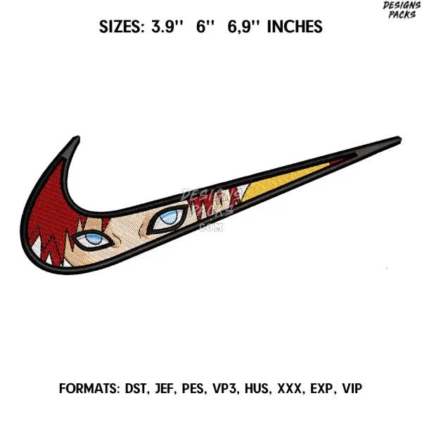 Nike Gaara Embroidery design file pes. Anime Naruto embroidery design., Swoosh embroidery