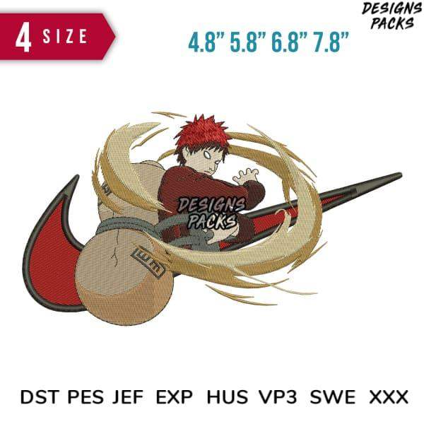 Anime character embroidery design with sand swirl, available in PES, DST, EXP formats, 4 sizes