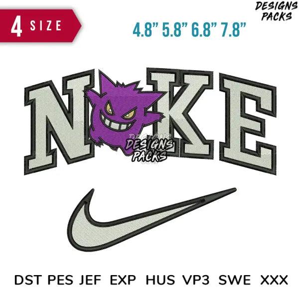Swoosh Gengar Embroidery Design 4.8" 5.8" 6.8" 7.8"