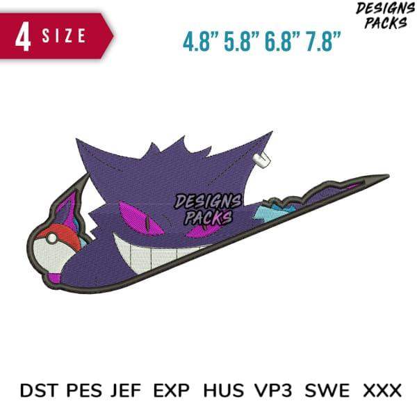 Gengar embroidery design in 4 sizes, print-ready PES DST formats for instant download