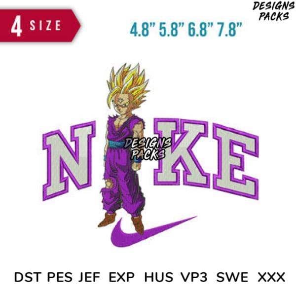 Dragon Ball Z Goku in purple with Nike logo, embroidery design in multiple sizes and formats