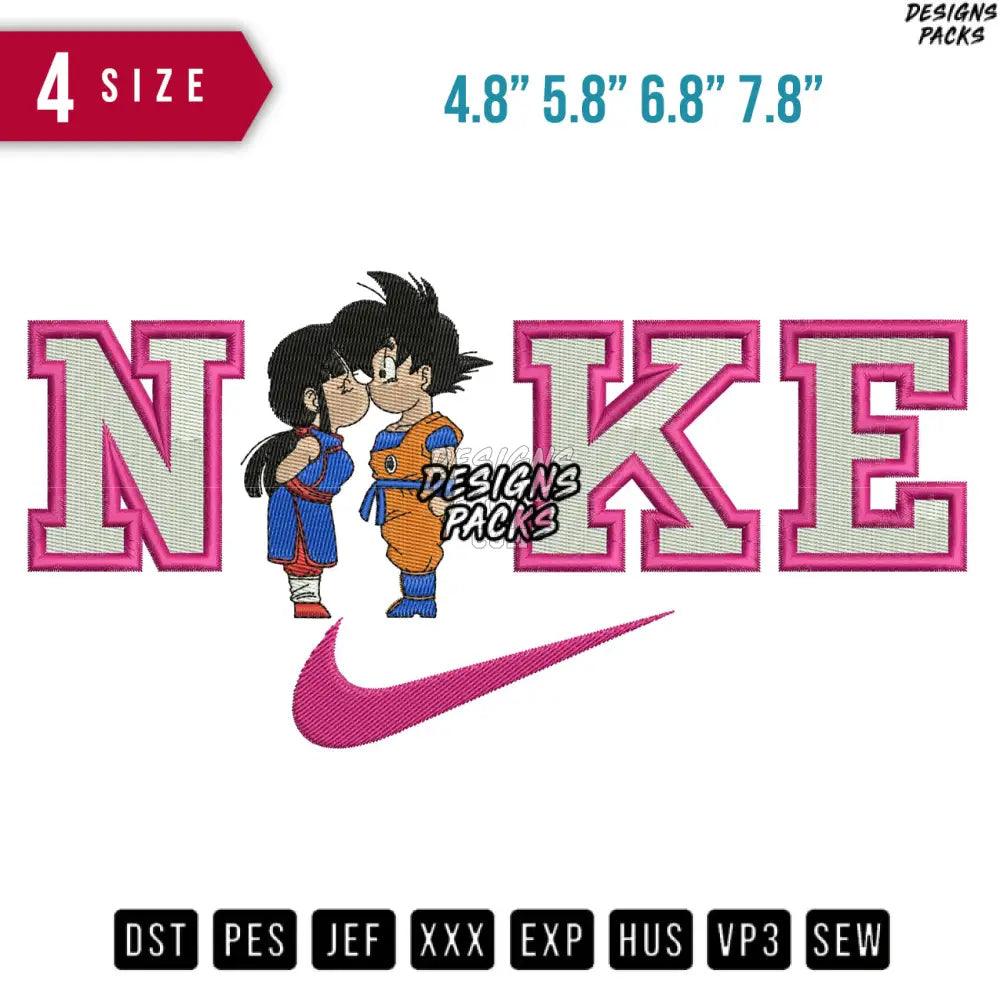 Swoosh Goku Chichi Couple Embroidery Design