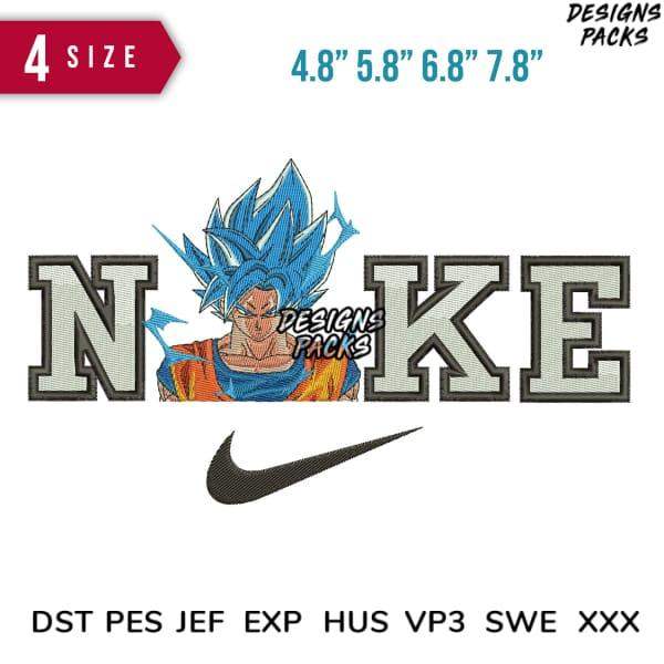 Dragon Ball Goku embroidery design with Nike logo, available in multiple sizes and formats