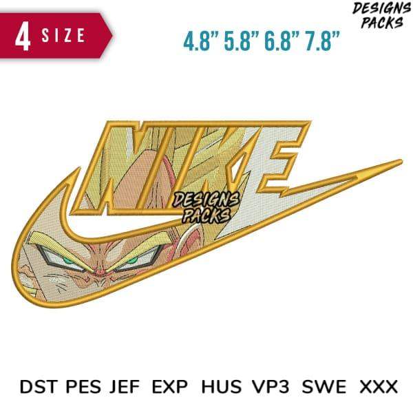 Dragon Ball Z Goku Nike Swoosh embroidery design in 4 sizes, PES DST JEF formats