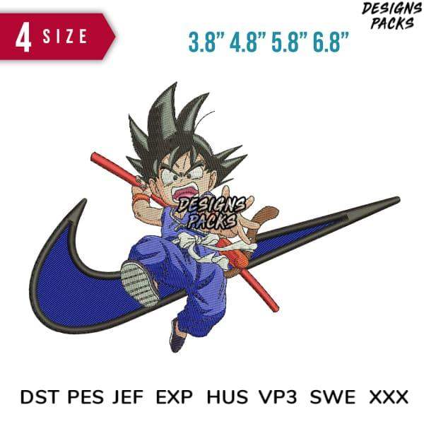 Dragon Ball Goku embroidery design on Nike swoosh, 4 sizes, DST PES JEF formats for instant download