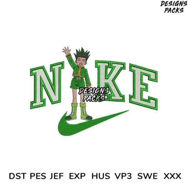 Green embroidered Nike-style design with cartoon character, for DTG/DTF & embroidery, instant download formats