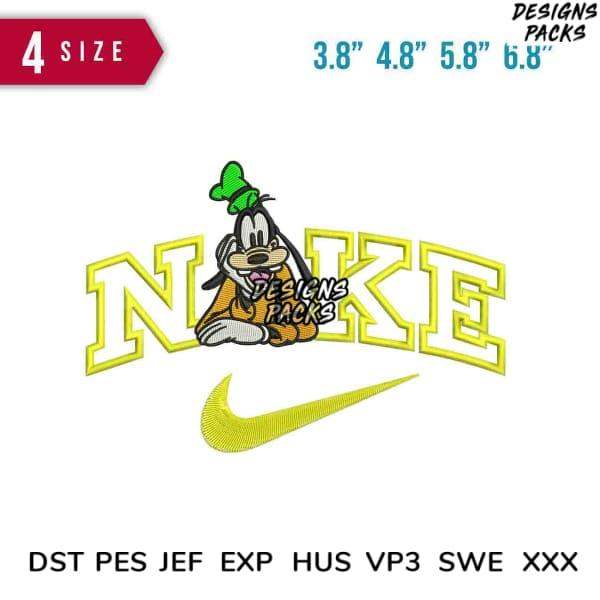 Goofy in green hat with Nike logo embroidery design, 4 sizes, PES DST formats