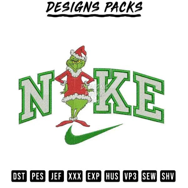 Swoosh Grinch Santa Embroidery Design 3.8" 4.8" 5.8" 6.8"