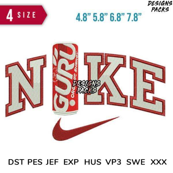 Nike-style embroidery design with GURU can, 4 sizes, DST PES JEF formats for instant download