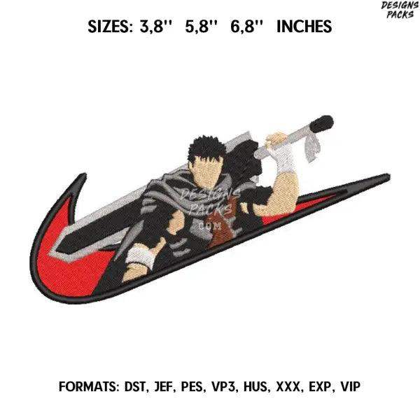 Swoosh Guts Berserk Embroidery Design File / Berserk Anime Embroidery Design/ Berserk Guts Nike embroidery design