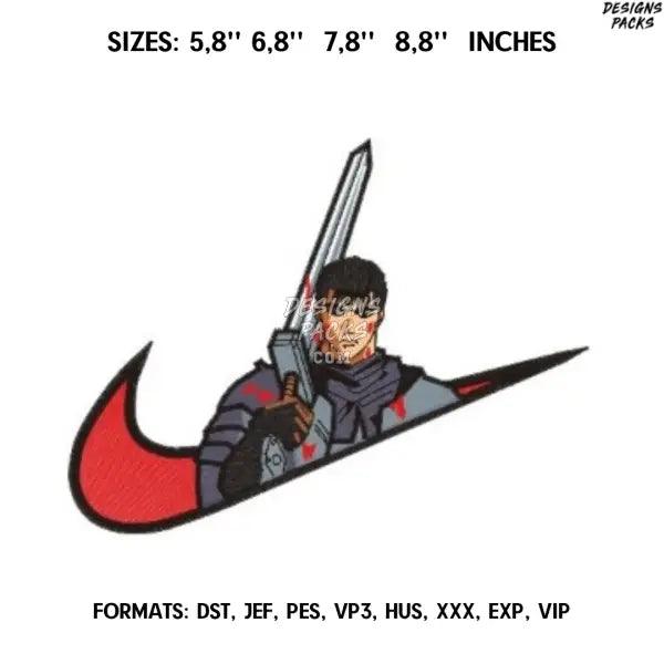 Nike Guts Berserk Embroidery Design File / Berserk Anime Embroidery Design/ Berserk Guts Swoosh embroidery design