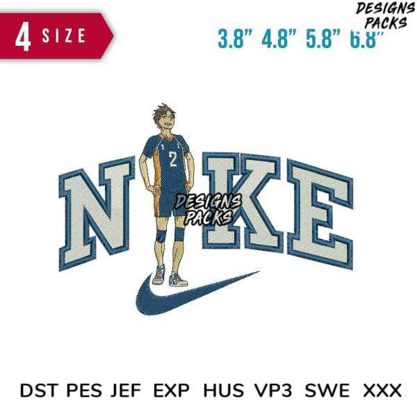 Volleyball player embroidery design with Nike logo, 4 sizes, PES DST formats for instant download