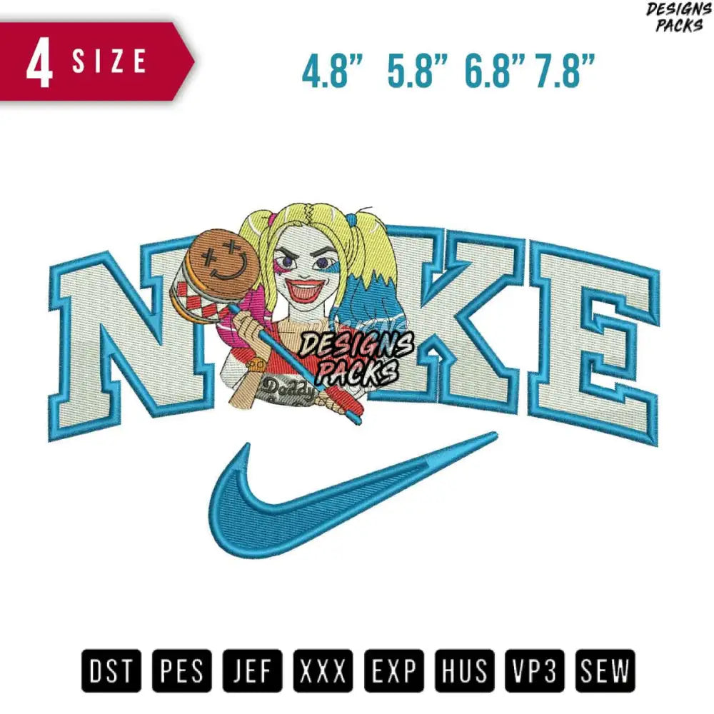 Swoosh Harley Quinn Embroidery Design