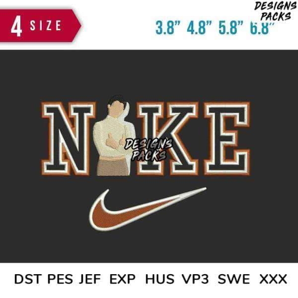 Nike-inspired embroidery design with 4 sizes, PES DST formats, instant download