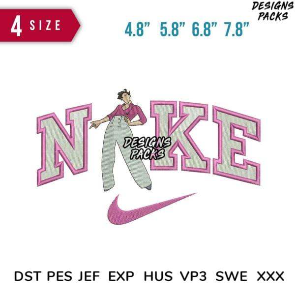 Nike-inspired embroidery design with girl graphic, 4 sizes, DST PES JEF formats for instant download