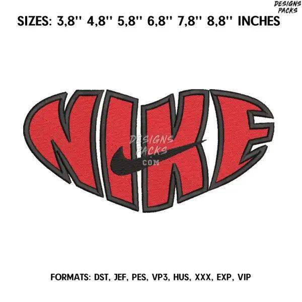 Nike Heart Embroidery design file pes. Swoosh letter embroidery design., Logo Nike embroidery
