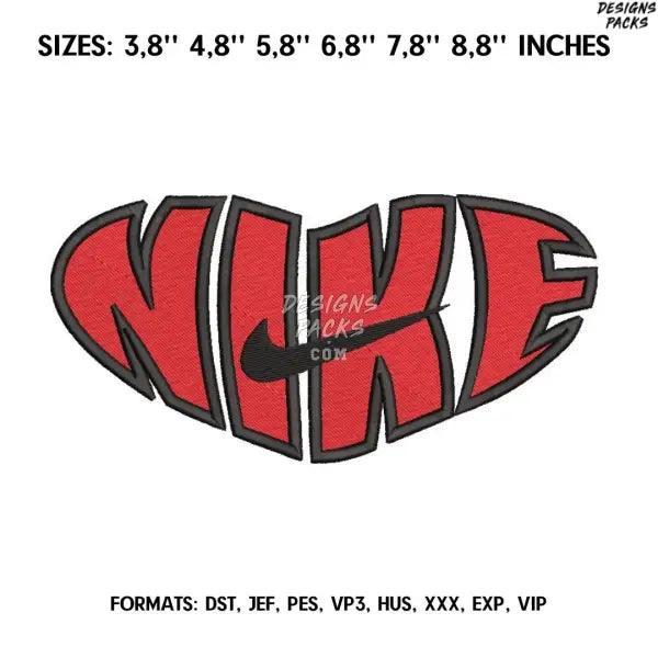 Nike Heart Embroidery design file pes. Swoosh letter embroidery design., Logo Nike embroidery