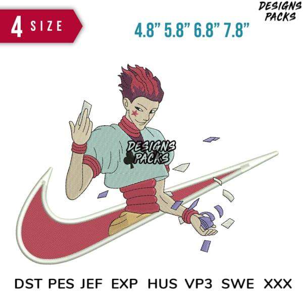Anime character with red hair on Nike swoosh, embroidery design in DST PES formats