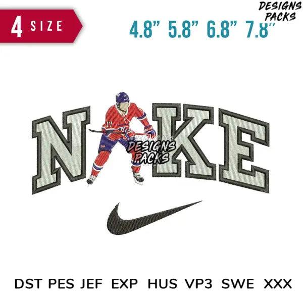 Swoosh Hockey Red 17 Embroidery Design 5.8" 6.8" 7.8"