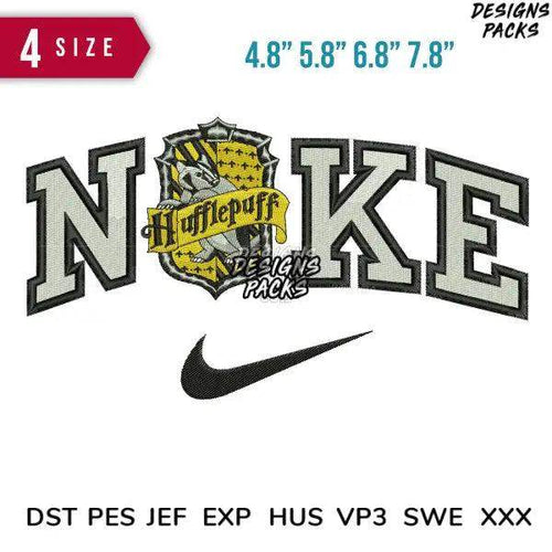 Hufflepuff Nike embroidery design in 4 sizes, DST PES JEF formats, print-ready for apparel