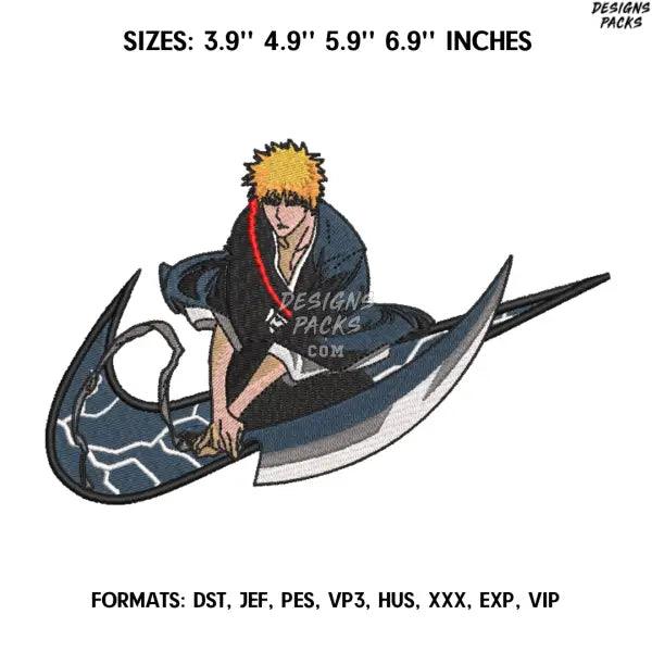 Nike Ichigo Kurosaki Embroidery Design File/ Bleach Anime Embroidery Design/ Ichigo Hollow Machine Embroidery, Bankai