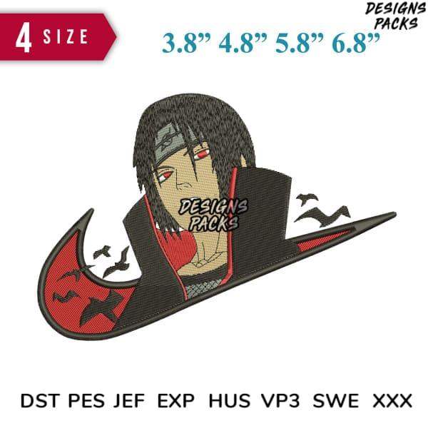 Anime character embroidery design with 4 sizes, DST PES JEF formats, bat motifs, red black colors