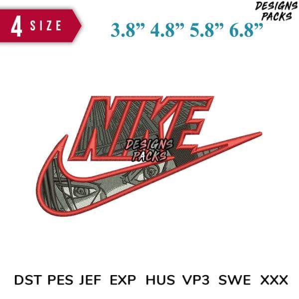 Nike logo embroidery design in 4 sizes, compatible with DST PES JEF formats for instant download
