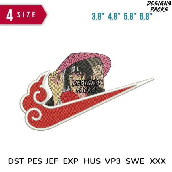 Anime character embroidery design with red cloud motif, available in PES, DST, EXP formats for instant download
