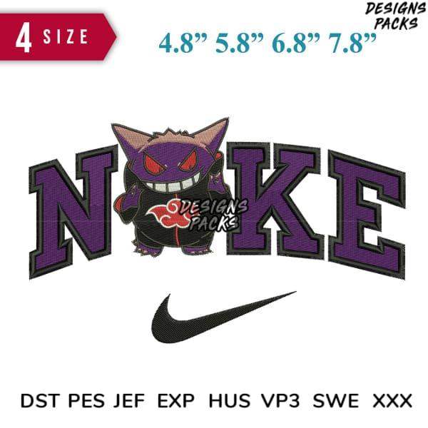 Gengar Pokémon embroidery design with 'NOKE' text, 4 sizes, PES DST formats for instant download