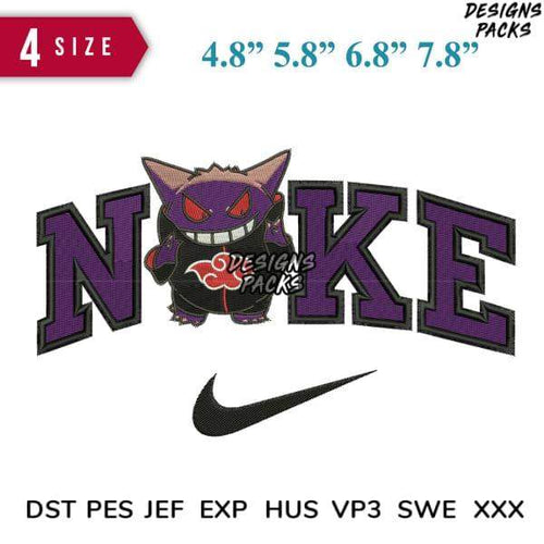 Gengar Pokémon embroidery design with 'NOKE' text, 4 sizes, PES DST formats for instant download