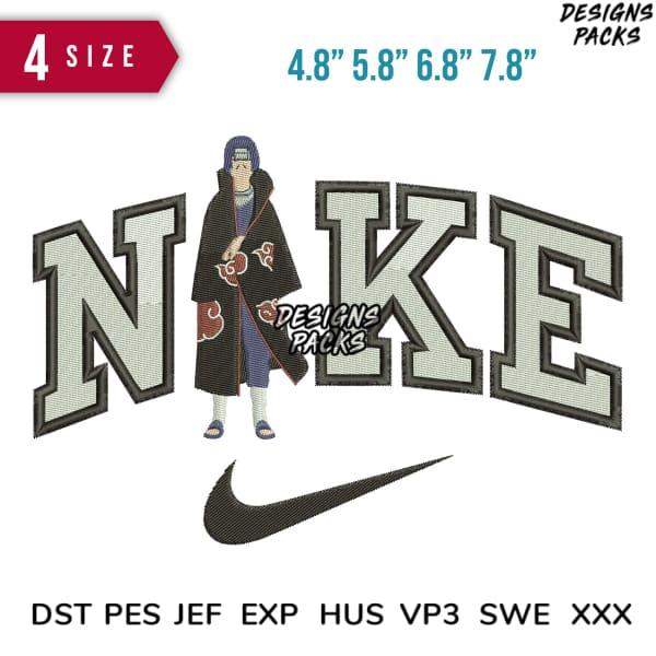 Anime character in Akatsuki cloak with Nike logo embroidery design, 4 sizes, DST PES JEF formats