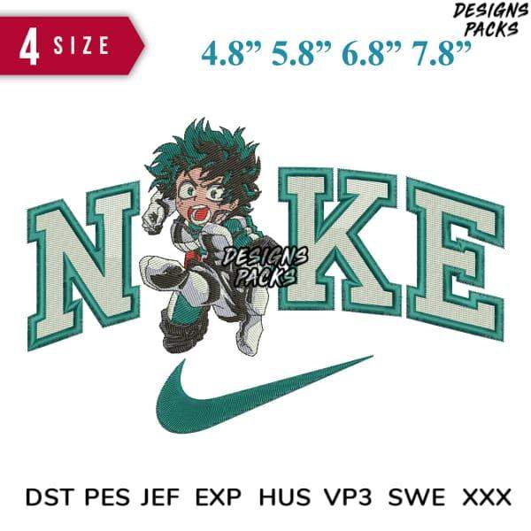 My Hero Academia Izuku Midoriya embroidery design with Nike logo, 4 sizes, PES DST formats
