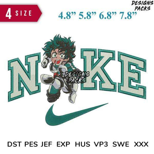 My Hero Academia Izuku Midoriya embroidery design with Nike logo, 4 sizes, PES DST formats