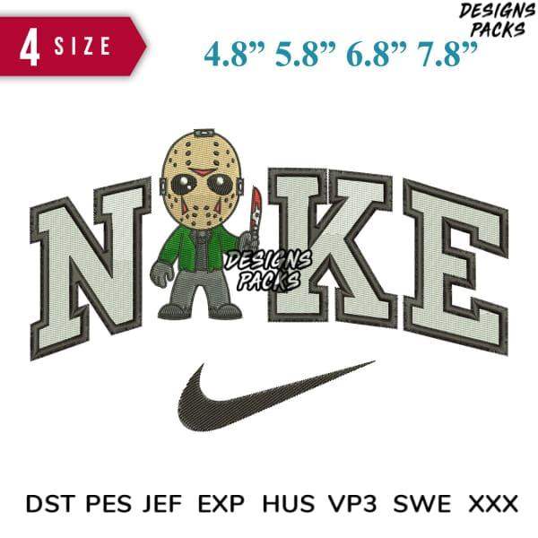 Jason Voorhees embroidery design with Nike swoosh, 4 sizes, DST PES JEF formats for instant download