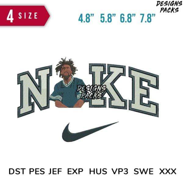 Embroidery design featuring bold 'NIKE' text with athlete graphic, available in multiple sizes and formats