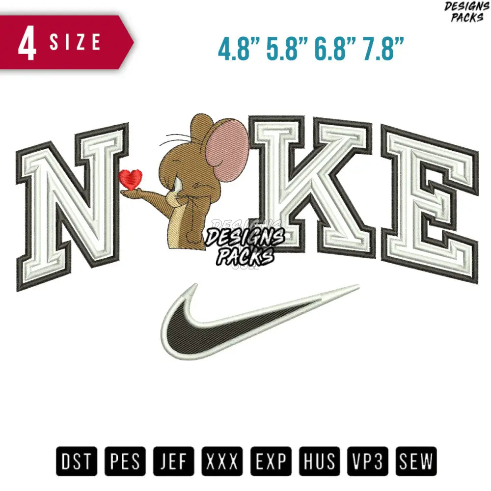 Swoosh Jerry Giving Love Embroidery Design