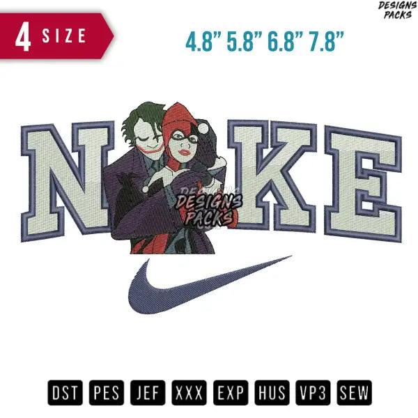 Swoosh Joker and Harley Queen Embroidery Design