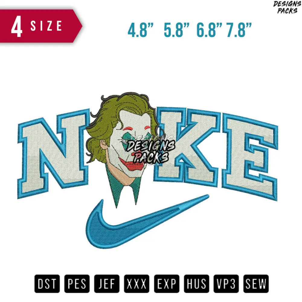 Swoosh Joker Face Embroidery Design