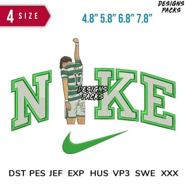Nike-inspired embroidery design with athlete graphic, available in 4 sizes and multiple file formats for instant download.