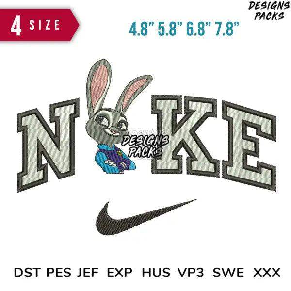 Swoosh Judy hopps Embroidery Design 4.8" 5.8" 6.8" 7.8"
