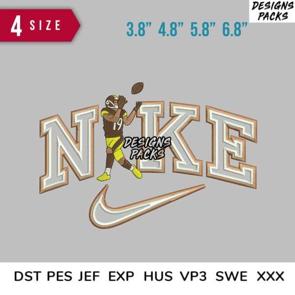 Football player embroidery design with Nike logo, 4 sizes, DST PES JEF formats for instant download