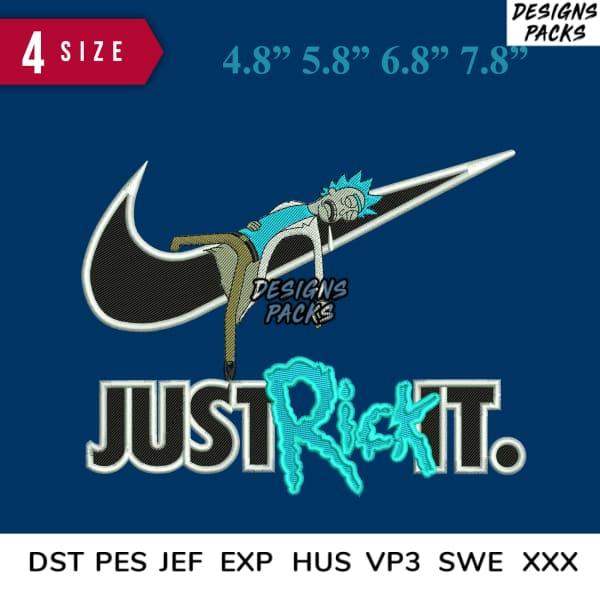 Just Rick It embroidery design with 4 sizes, compatible with DST PES JEF formats for DTF DTG printing