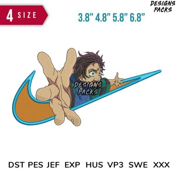 Anime character embroidery design with Nike swoosh, 4 sizes, PES DST JEF formats