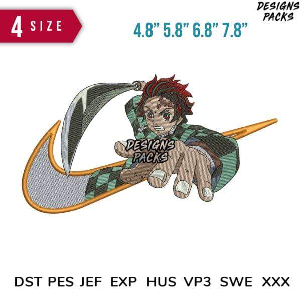 Demon Slayer Tanjiro embroidery design in 4 sizes, compatible with DST PES JEF formats for instant download