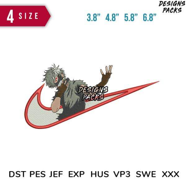 Anime character embroidery design in red swoosh, 4 sizes, DST PES JEF formats