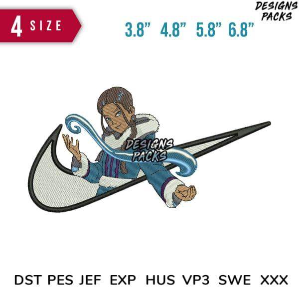 Avatar Korra embroidery design in 4 sizes, compatible with DST PES JEF formats for machine embroidery projects.