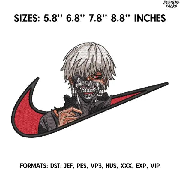 Nike Ken Kaneki Embroidery Design File, Tokyo Ghoul Anime Embroidery Design, Machine Embroidery, Anime Pe Design Brother