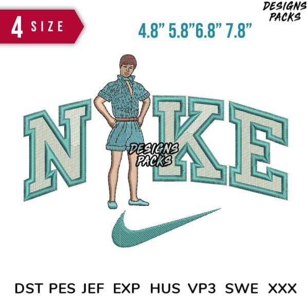 Embroidery design featuring retro character with Nike-style logo in multiple sizes and formats