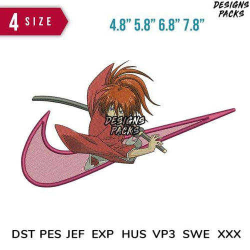Anime warrior embroidery design with sword, 4 sizes, DST PES JEF formats for instant download