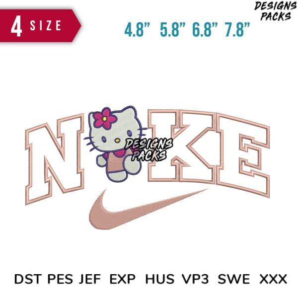 Hello Kitty with Nike logo embroidery design in multiple sizes, compatible with DST PES JEF formats